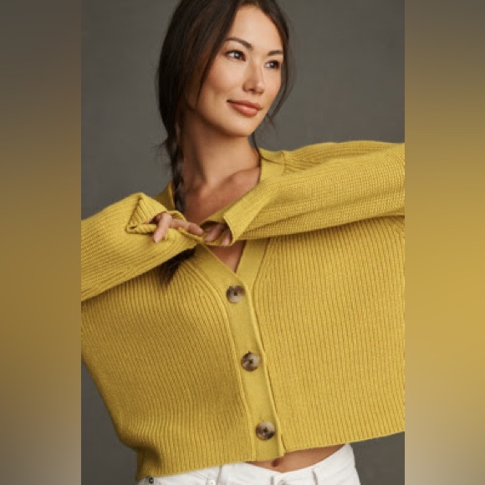 Anthropologie Velvet by Graham & Spencer Marilyn Cardigan Sweater (Yellow) - Picture 2 of 7